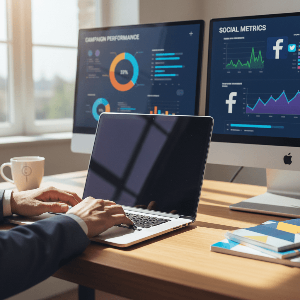Campaign analytics dashboard on laptop